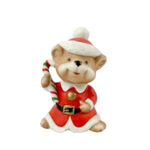 HOMCO Vintage Christmas Bear Figurine 5600 Santa Suit Candy Cane Ceramic Taiwan